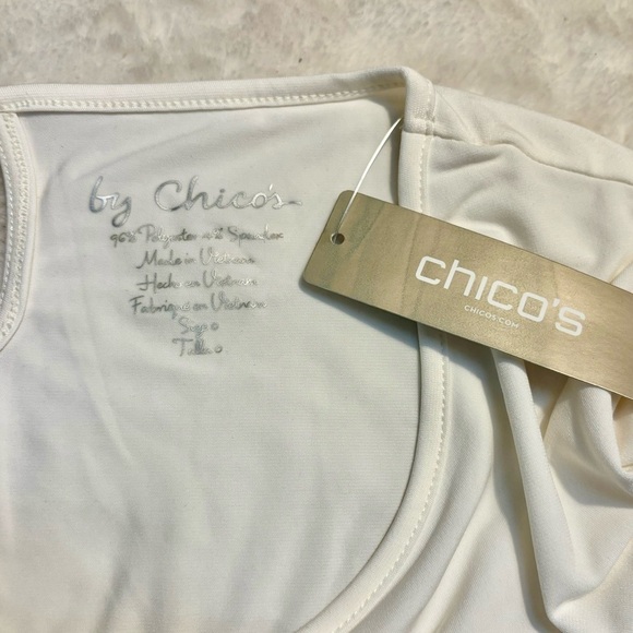 NWT Chico’s Top 0 (Small) Cream Flowy Flare Sleeve 3/4 Length Ecru Stretchy - Picture 10 of 14